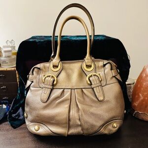 B. Makowsky Metallic Gold Leather Shoulder Bag